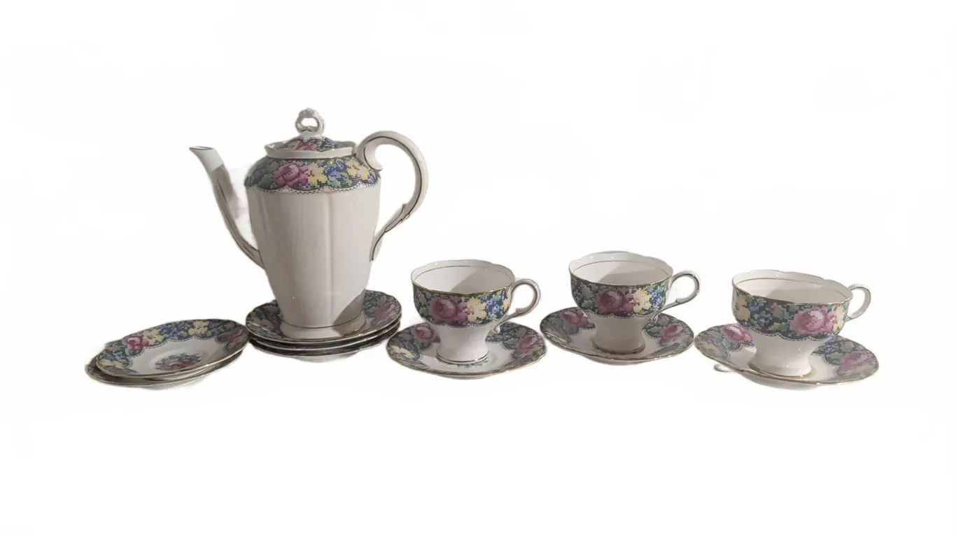 Paragon Spring Melody Bone China Tea Set with Teapot, 3 Cups and 3 Saucers