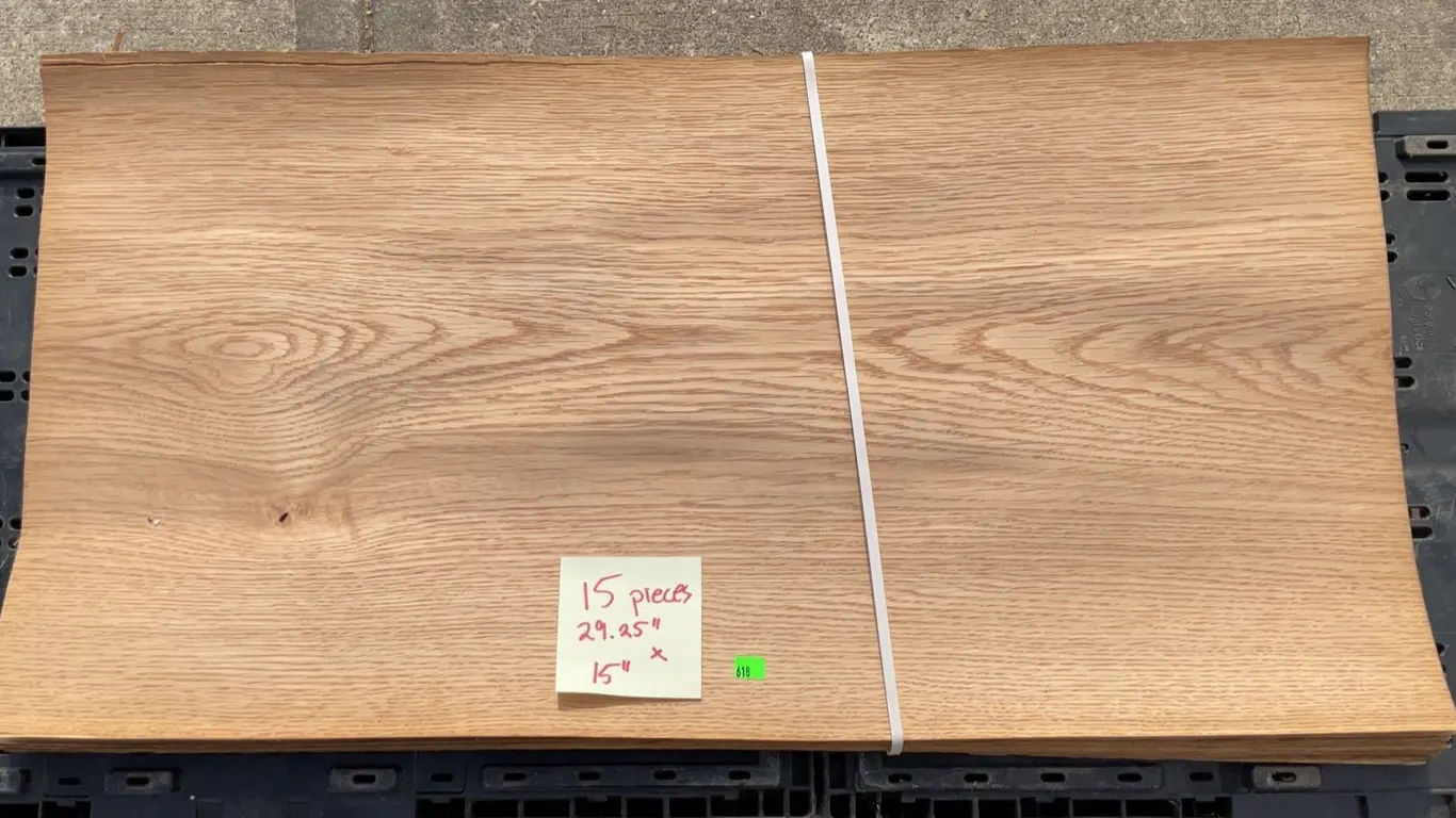 Bundle of 15 Flatsawn Oak Veneer Sheets, Approx. 29x15 Inches Each