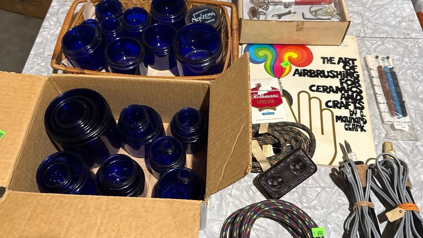 Noxzema Bottles, Airbrushing for Ceramics Book, and Airbrush Kit