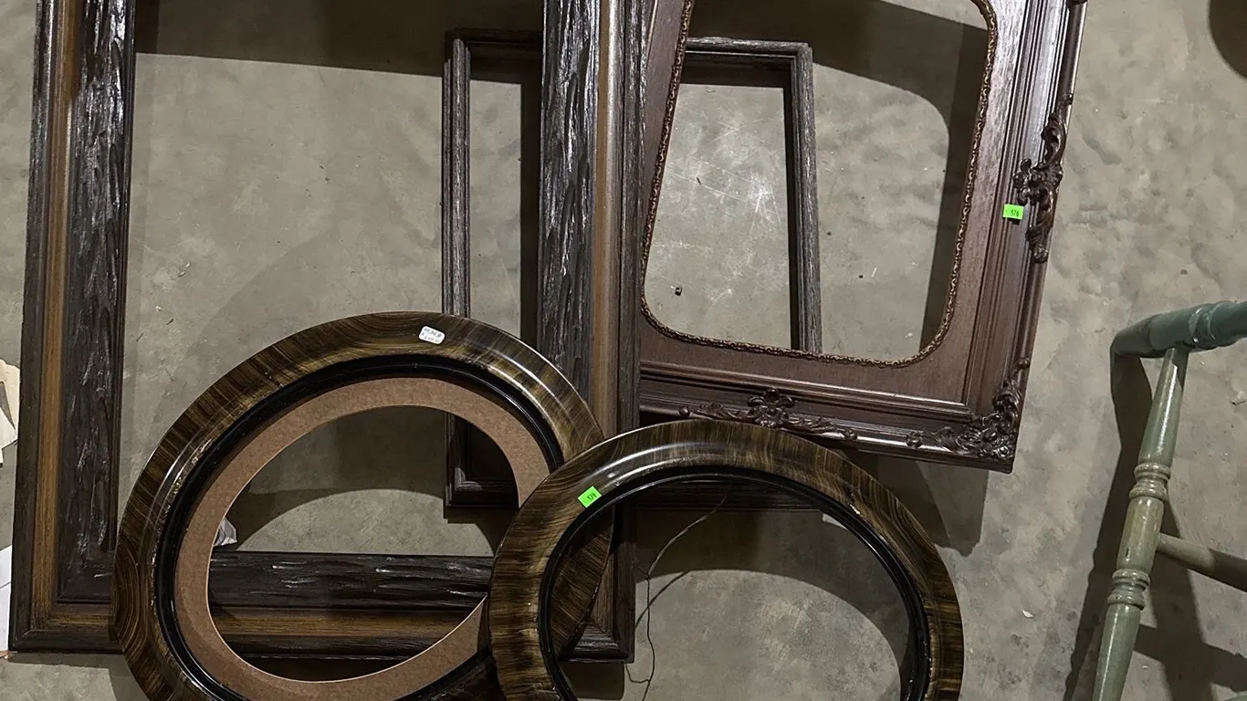 Antique Wooden Picture Frames Including Rectangular and Oval Examples