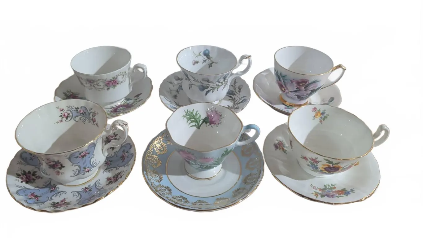 Bone China Teacup and Saucer Sets Royal Albert Adderley England Lot of 6