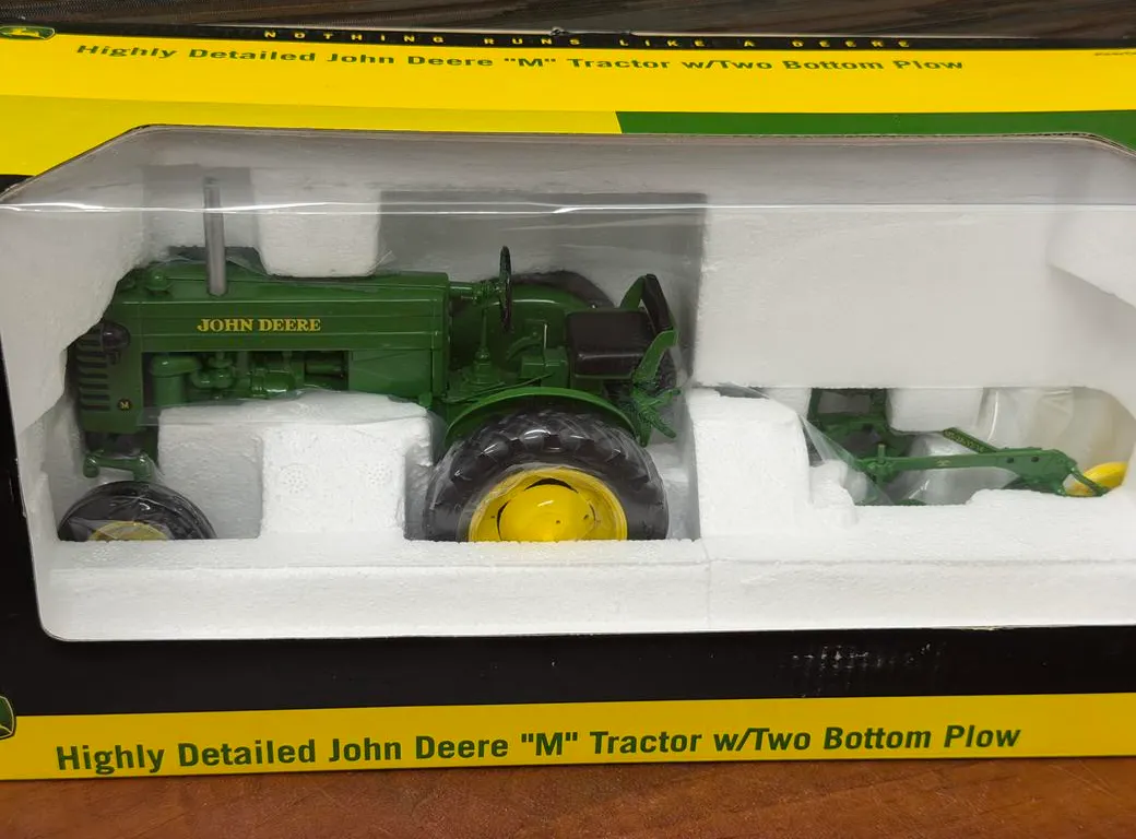 John Deere M Tractor with Two Bottom Plow - 1/16