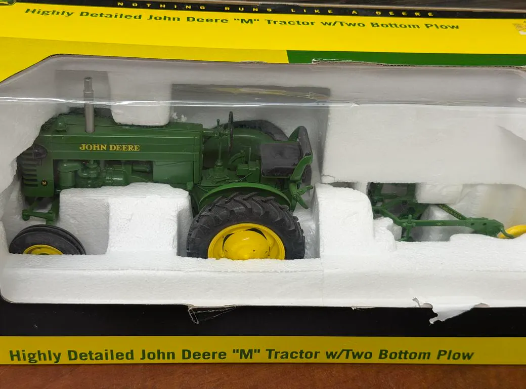 John Deere M Tractor with Two Bottom Plow - 1/16