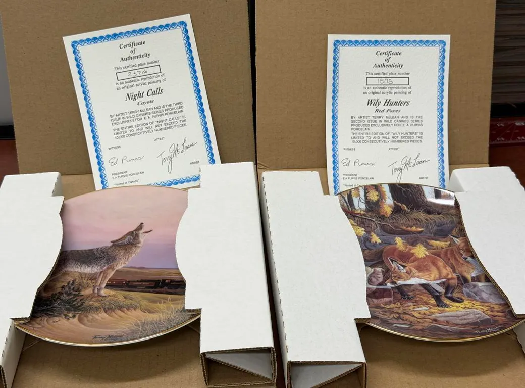 (2) Terry McLean Plates - Boxed: Night Calls & Wily Hunters
