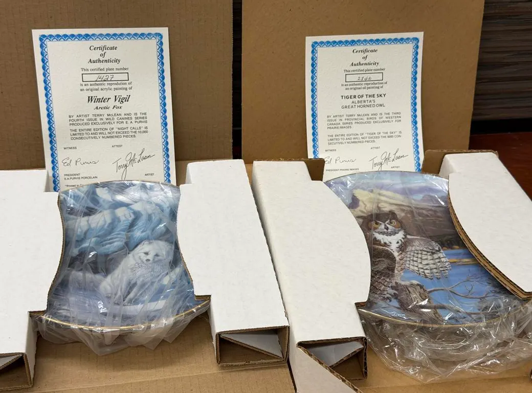 (2) Terry McLean Plates - Boxed: Winter Vigil & Tiger of the Sky