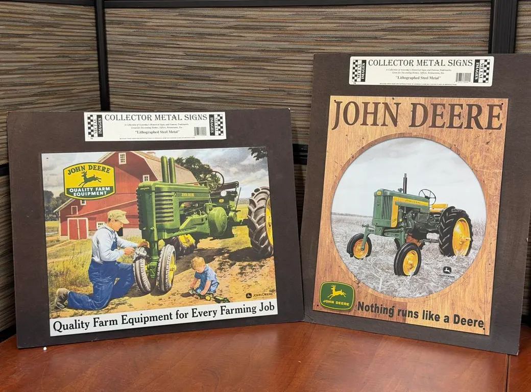 (2) John Deere Collector Metal Signs - Mounted
