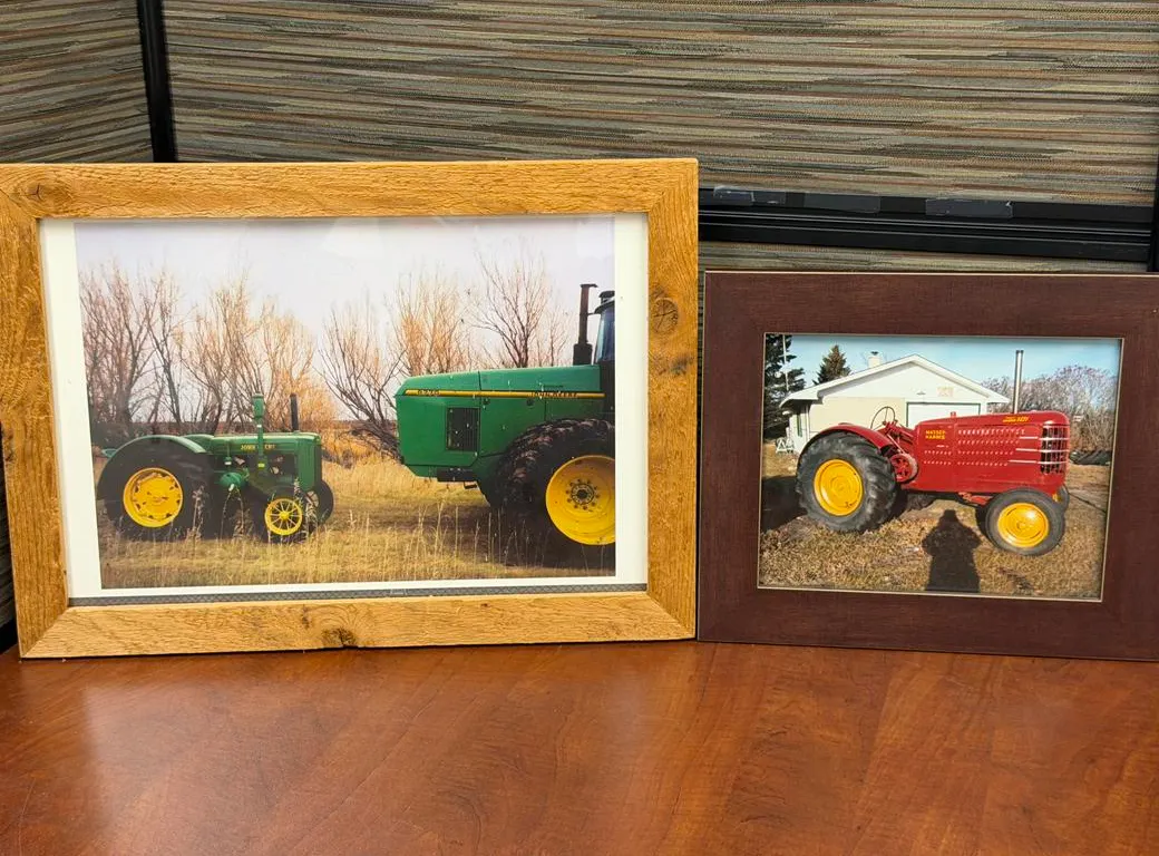 (2) Pictures: JD Wood Frame Tractors and MH100 Tractor