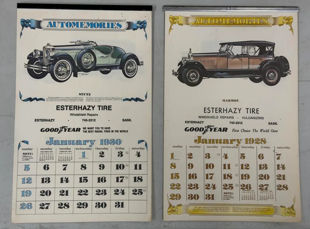 (2) Esterhazy Tire Calendars - 1928, 1930