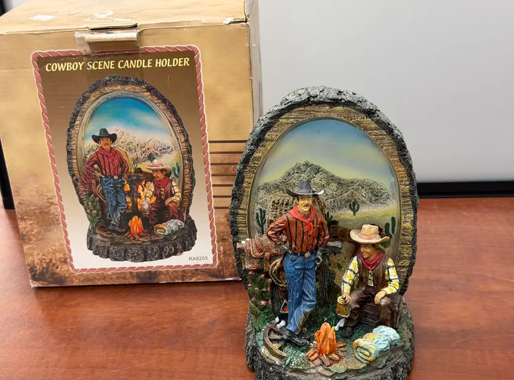 Cowboy Campfire Scene Candle Holder
