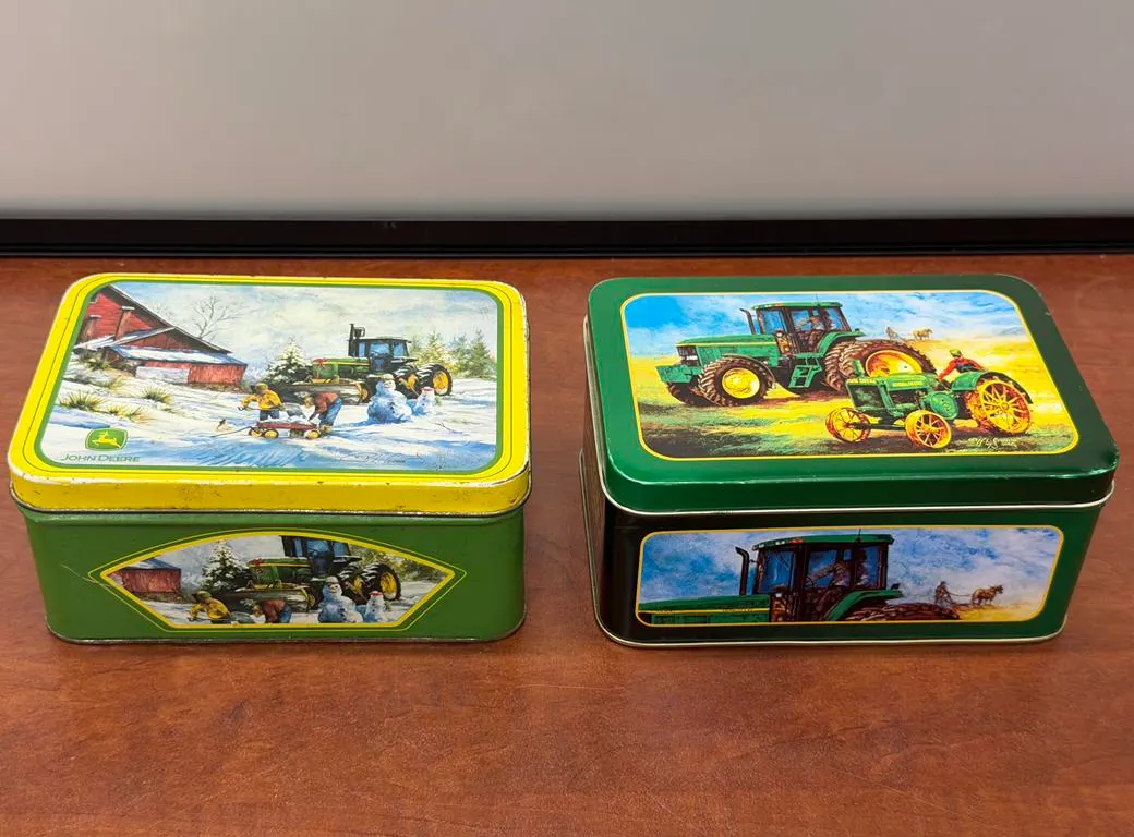 (2) John Deere Covered Tins - 1 with Hinge