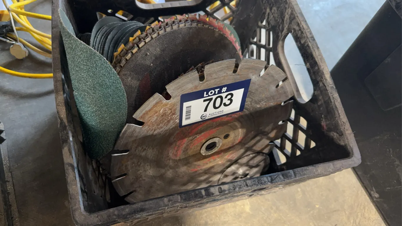 Crate of Asst. Saw Blades, Abrasive Discs, Etc.