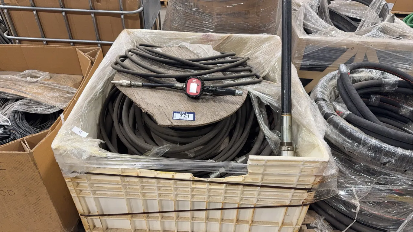 Plastic Crate of Asst. Hose, Fluid Dispensing Guns, Pumps, Etc.