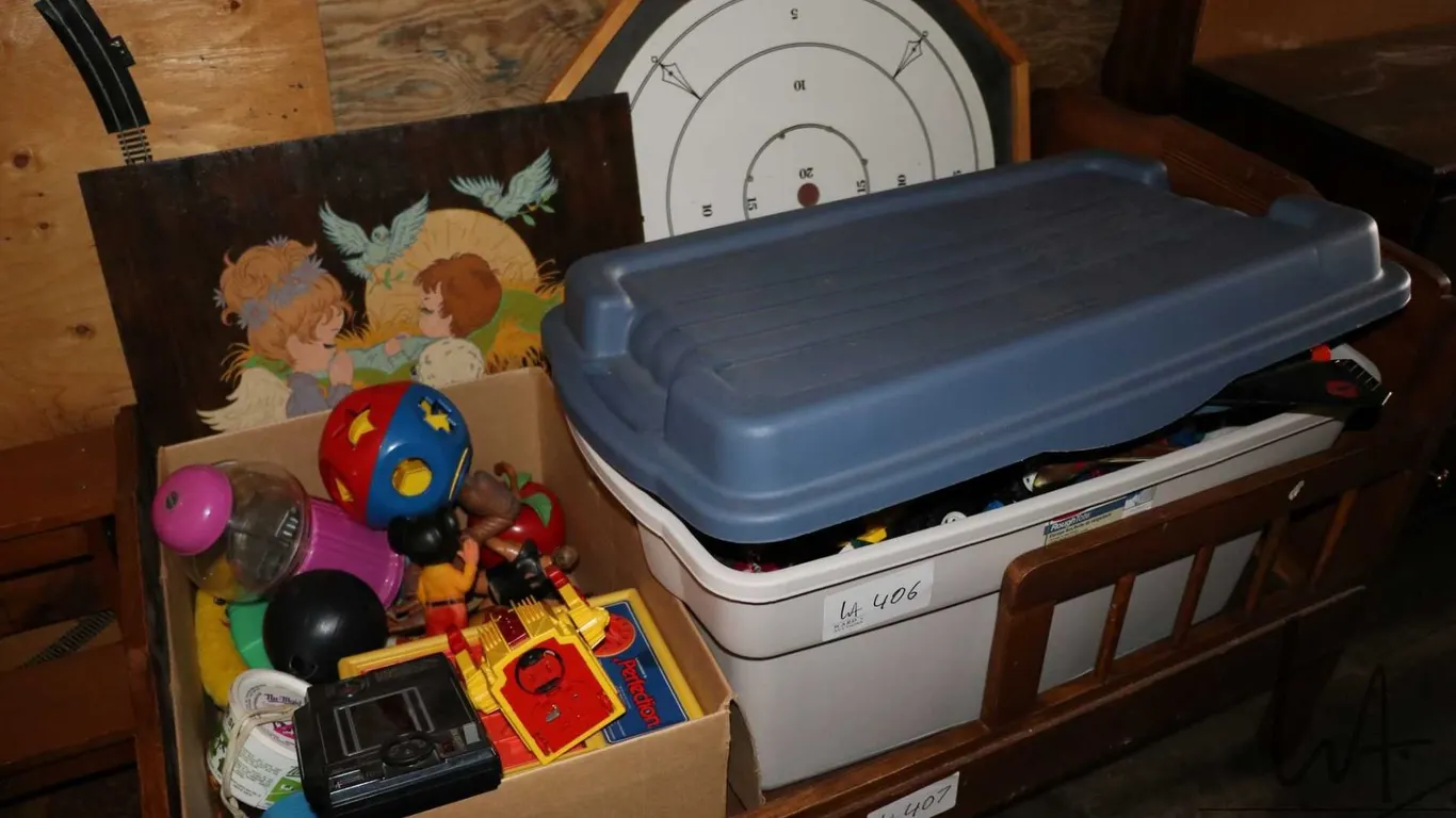 Selection of toys including cars, figures, Fisherprice etc.
