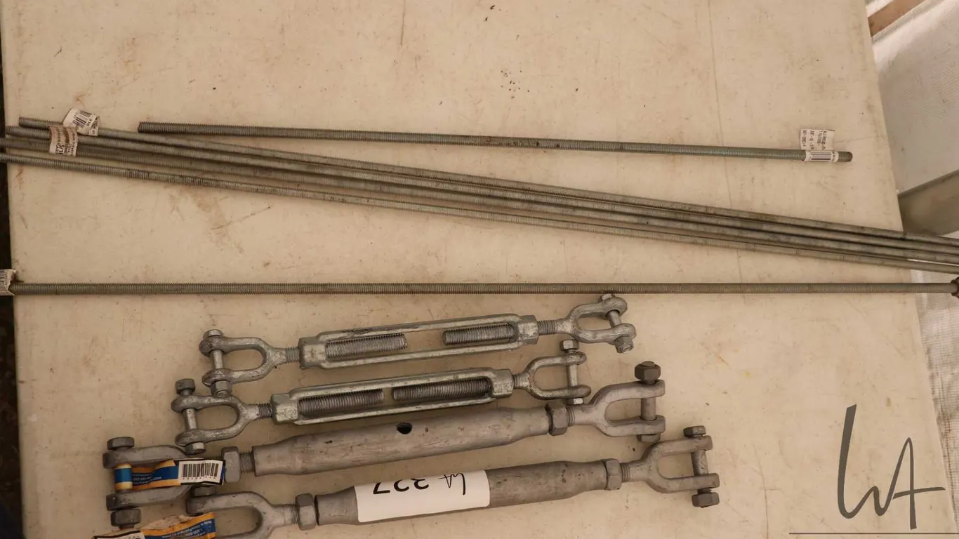 Four turn buckles and selection of threaded rod