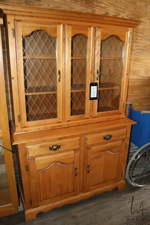 Semi contemporary maple dining room sideboard with display hutch
