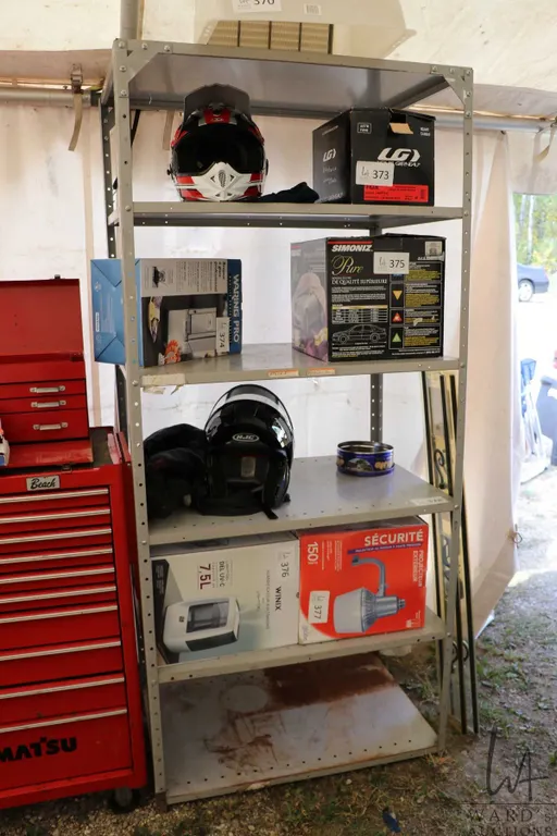 Five tier metal shelf unit, contents not included