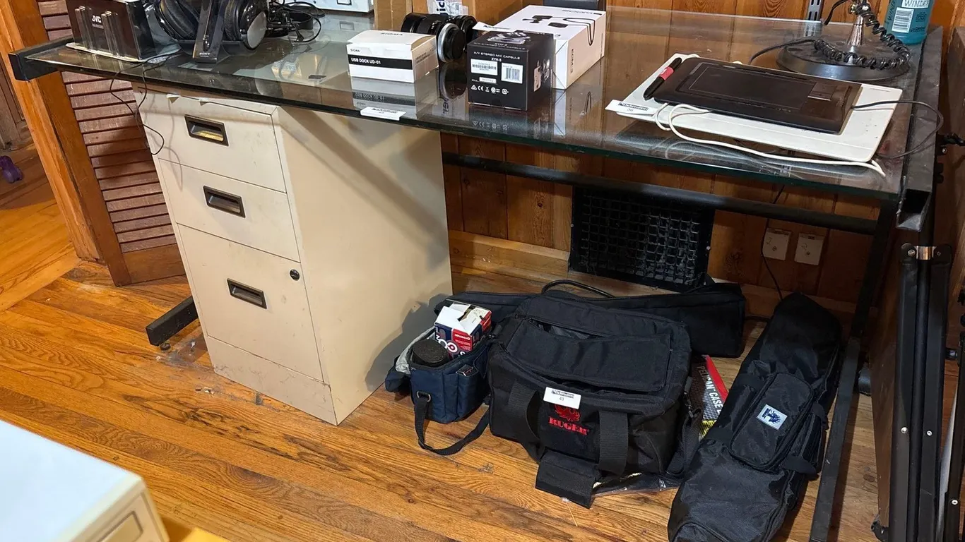 METAL FILE CABINET AND GLASS WORKTABLE ONLY