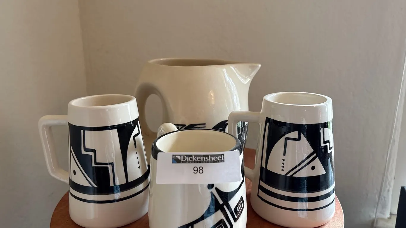 (4) SIGNED POTTERY PITCHER & MUGS