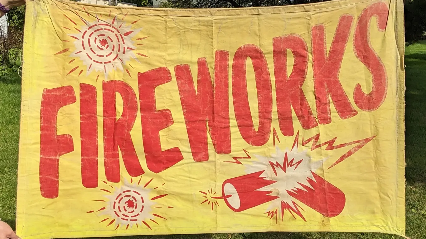 VINTAGE FIREWORKS CANVAS BANNER SIGN