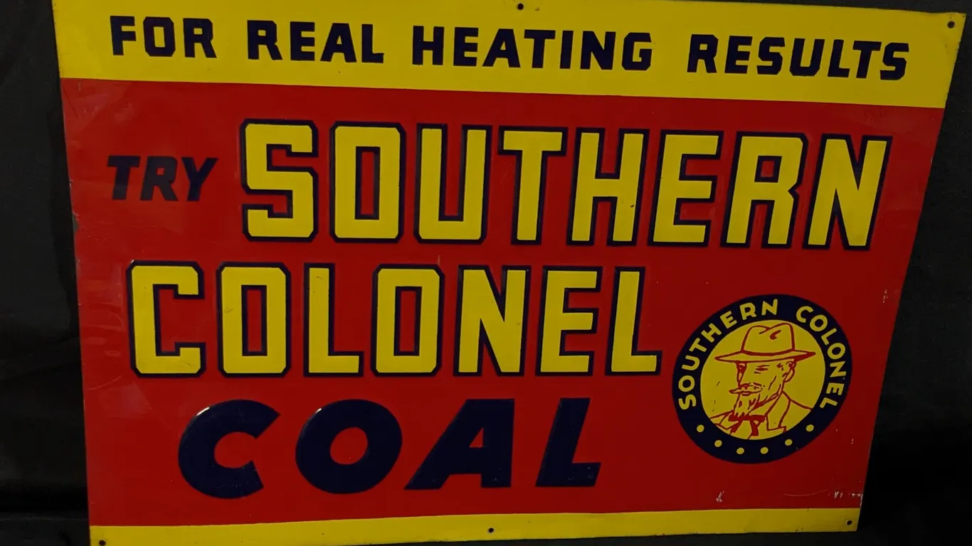EMBOSSED TIN SIGN SOUTHERN COLONEL COAL