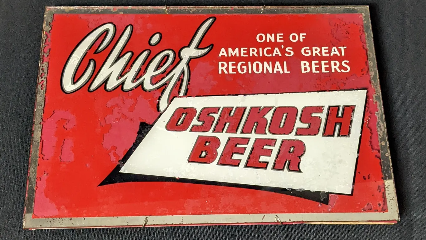 RPOG GLASS SIGN CHIEF OSHKOSH BEER WISCONSIN