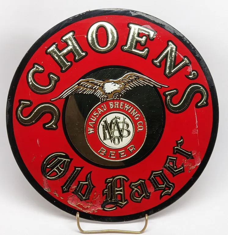 RPOG GLASS SIGN SCHOEN'S OLD LAGER BEER WAUSAU WISCONSIN