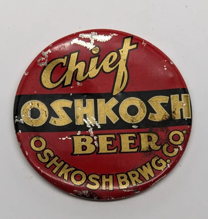 TIN TAP MARKER SIGN CHIEF OSHKOSH BEER WISCONSIN