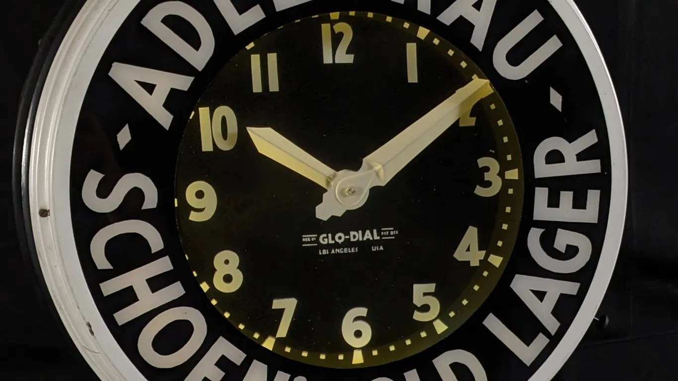 GLO-DIAL NEON CLOCK SIGN ADEL BRAU SCHOEN'S OLD LAGER BEER WAUSAU WISCONSIN