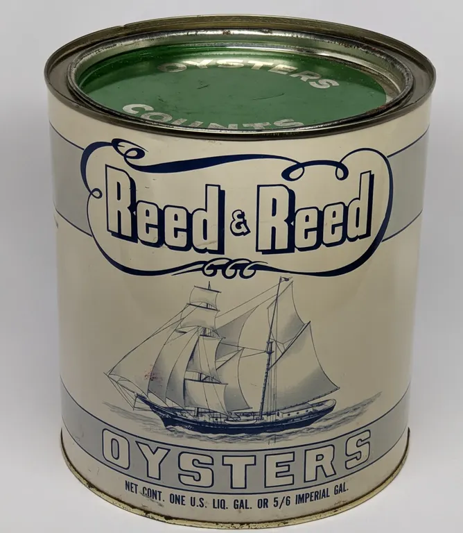 1 GAL TIN LITHO REED& REED OYSTER CAN PORT NORRIS NEW JERSEY