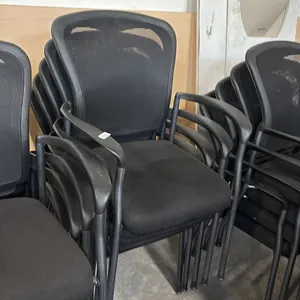 STACK OF 5 BLACK MESH-BACK ARM CHAIRS