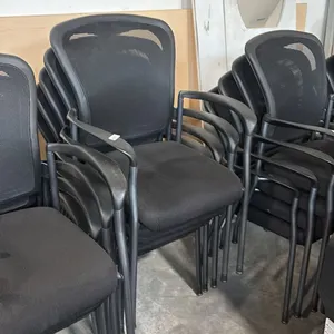 STACK OF 5 BLACK MESH-BACK ARM CHAIRS