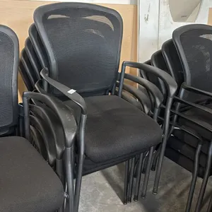 STACK OF 5 BLACK MESH-BACK ARM CHAIRS