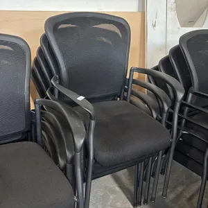 STACK OF 5 BLACK MESH-BACK ARM CHAIRS