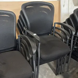 STACK OF 5 BLACK MESH-BACK ARM CHAIRS