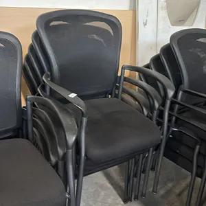 STACK OF 5 BLACK MESH-BACK ARM CHAIRS