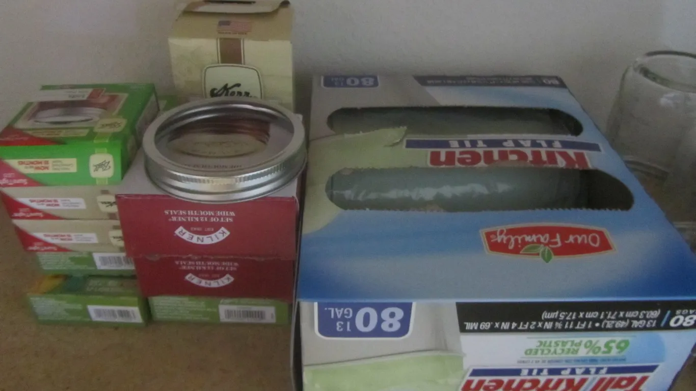 Lot Of Mason Jar Lids And 13 Gallon Flap Tie Garbage Bags