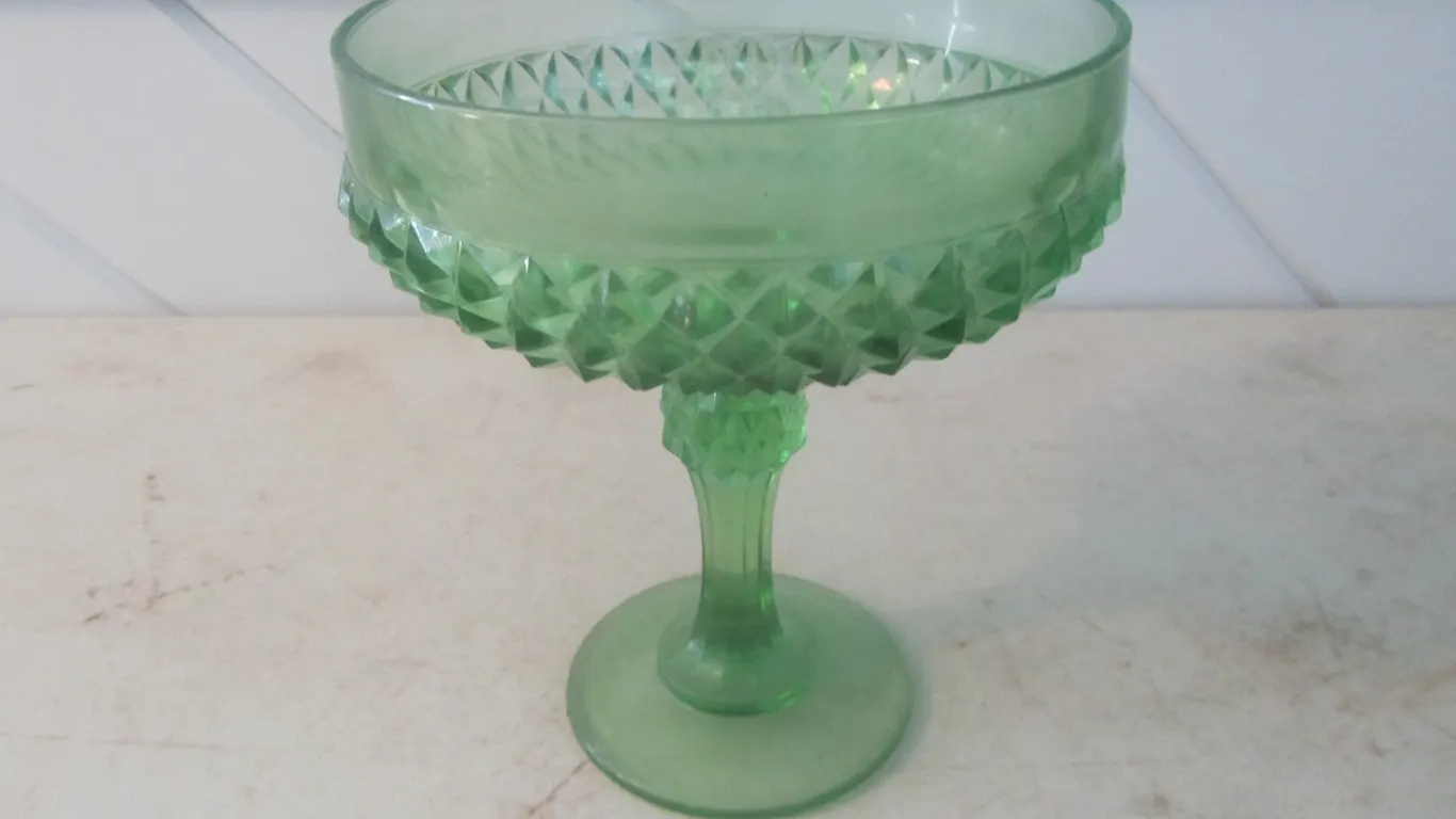 Green Depression Glass Compote