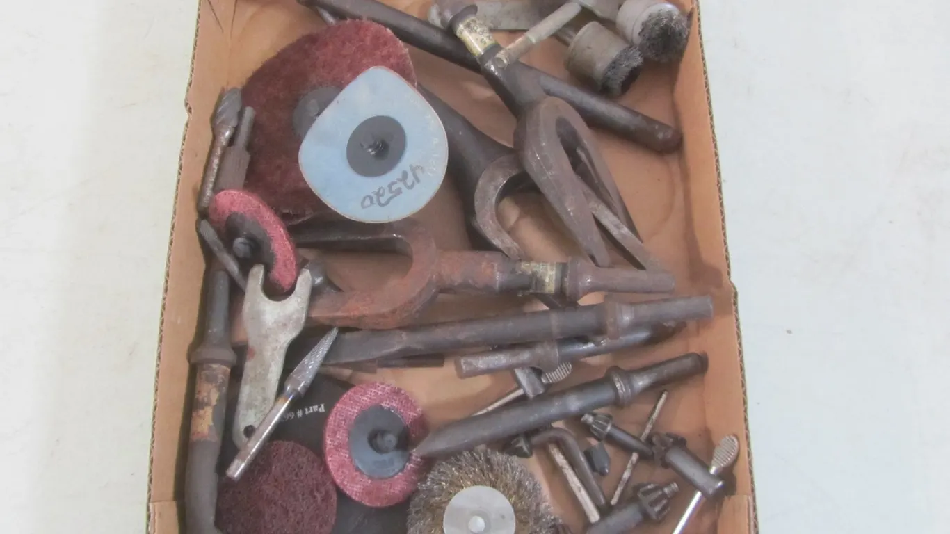 Flat Of Assorted Air Chisel Parts and Discs