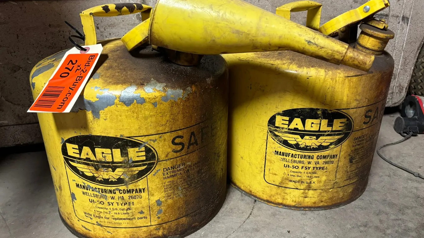 (2) Eagle Diesel Metal Cans and Funnel