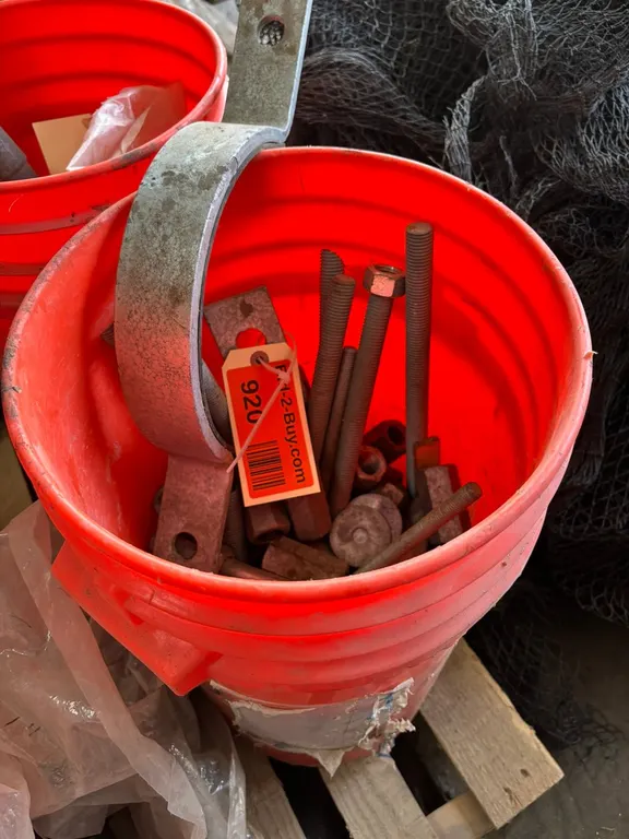 Bucket of Large Hex Nuts, Bolts, and Flat Washers