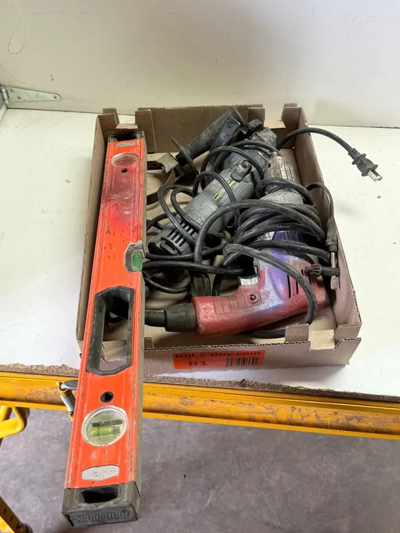 Milwaukee Cord Drill, Performax 4-1/2" Angle Grinder, Level