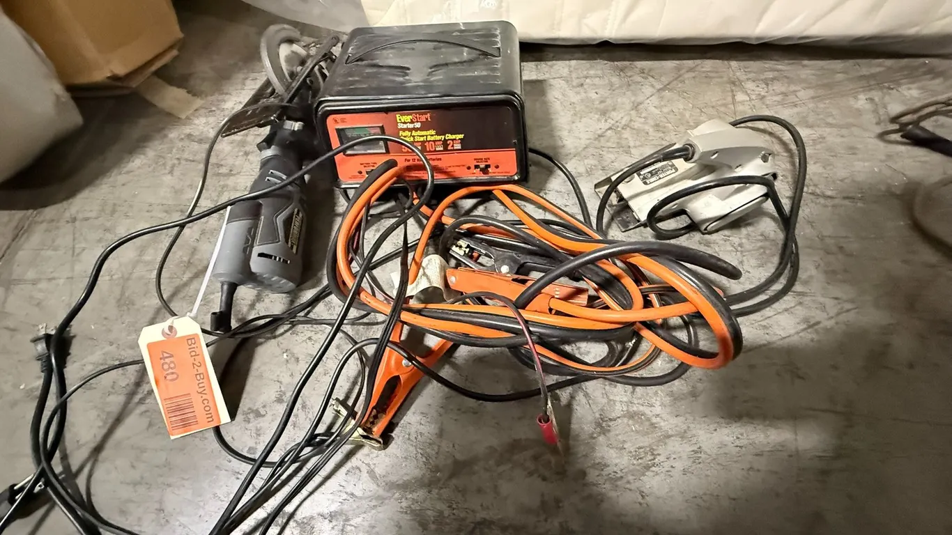 Battery Charger, Jumper Cables, Grinder and Planner