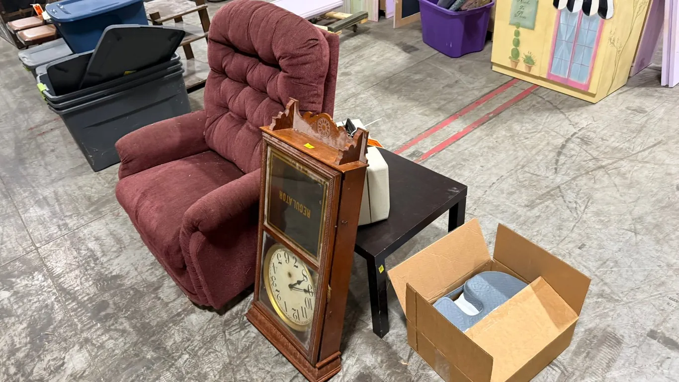 Recliner, Clock, Safe, Side Table