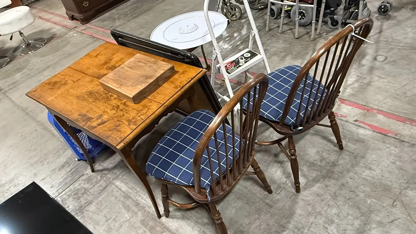 (2) Chairs, (2) Tables, Step Ladder, and Side Table, Fan