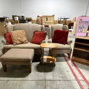 Sitting Chair, Ottoman, (2) Side Tables, Mirror, Sofa and Bookshelf
