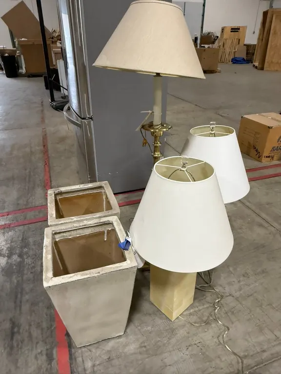 (3) Lamps and (2) Decorative Pots