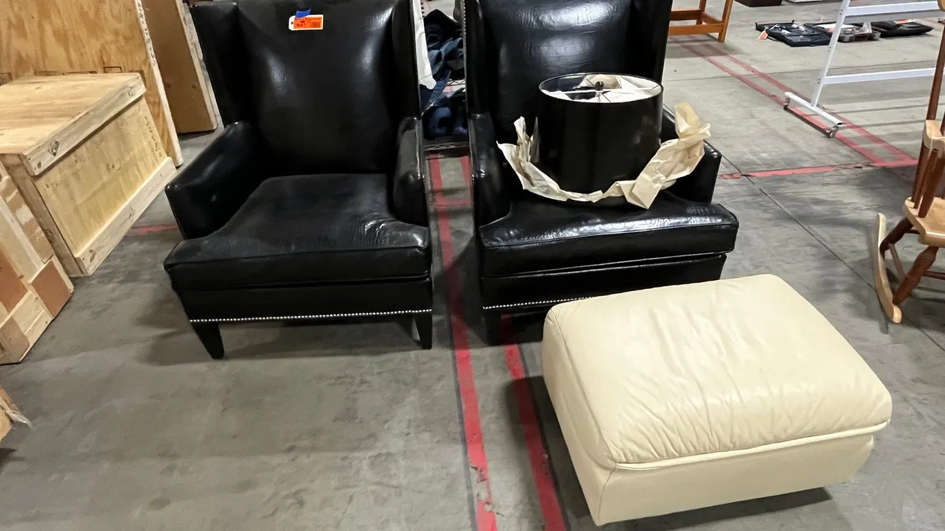 (2) Ethan Allen Sitting Chairs, (2) Lampshades and Ottoman