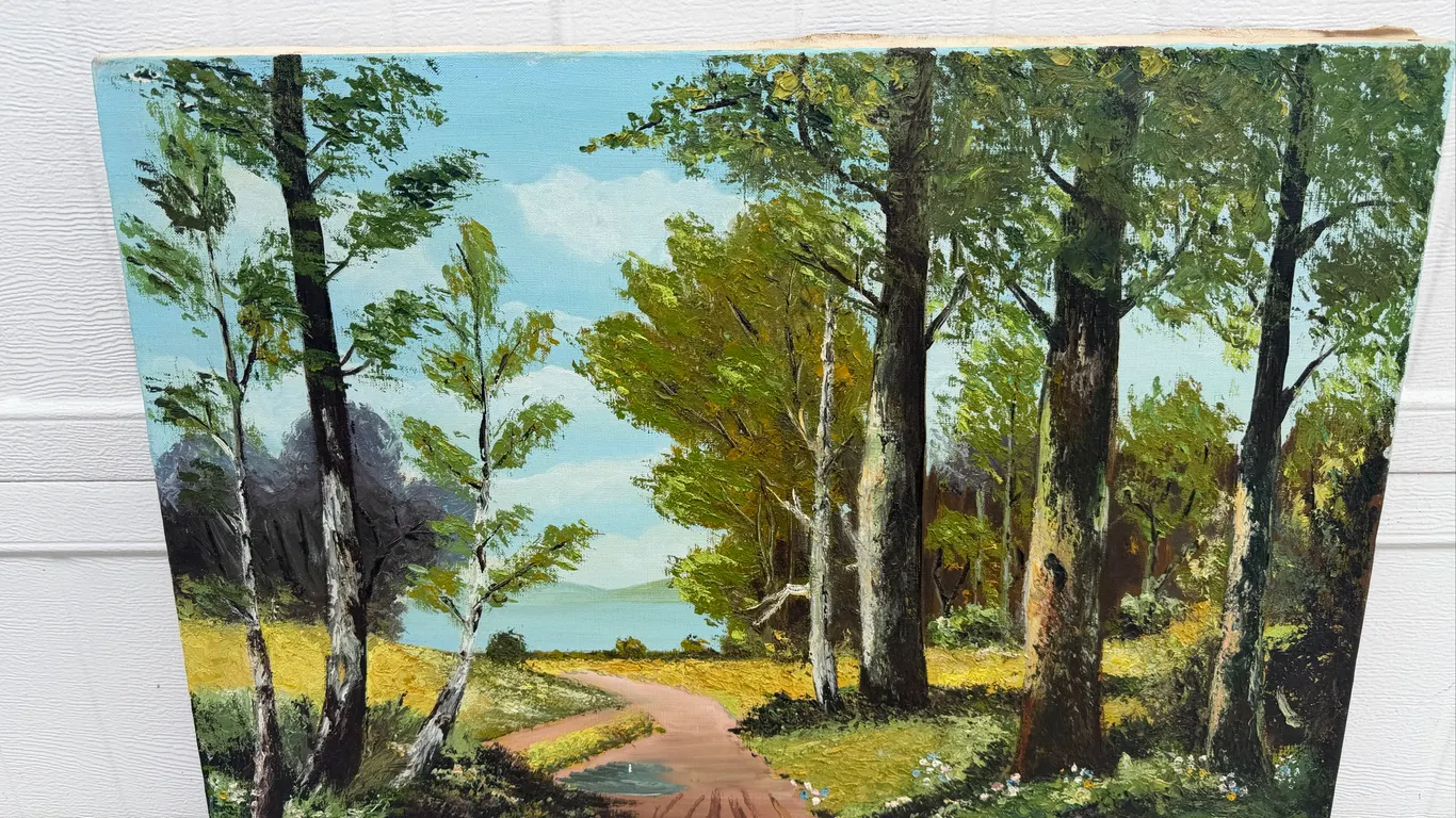Woodland Path and Lake, Oil on Canvas, 25 × 20 in.