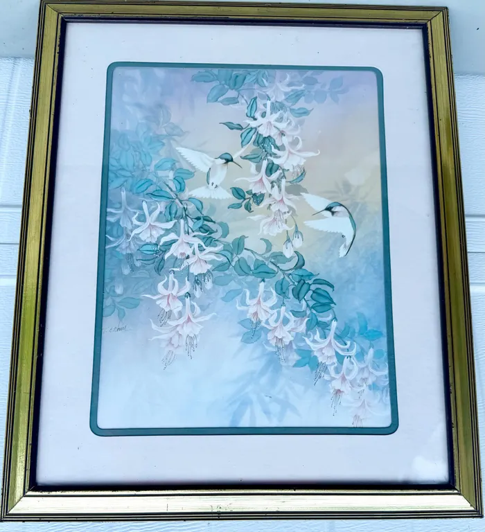 Framed Hummingbird & Floral Print