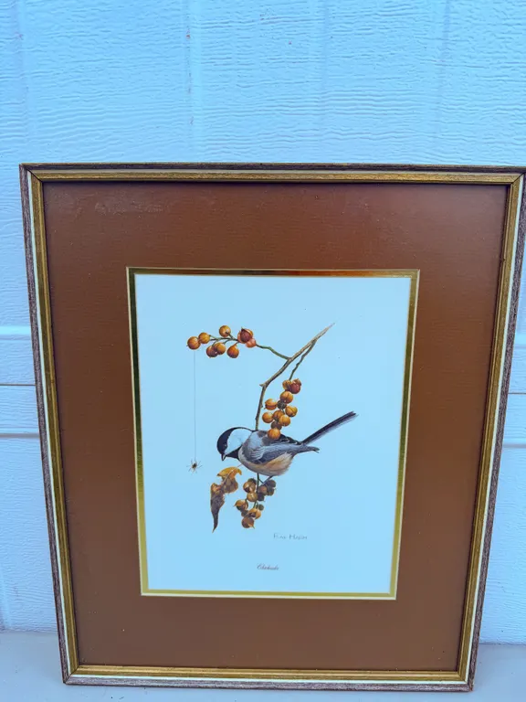Ray Harm Chickadee Bird Print Framed
